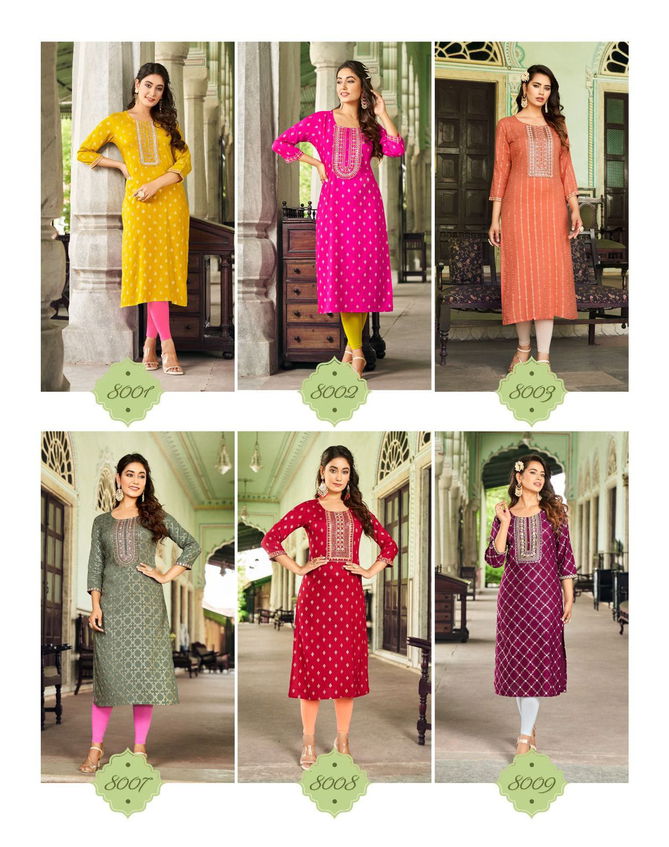 Victoria Vol 8 By Diya Rayon Foil Printed Kurtis Catalog